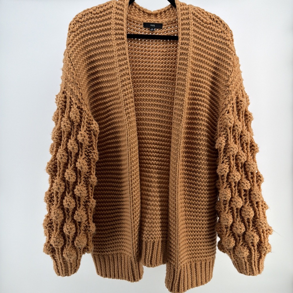 FATE Chunky‎ Bobble Sleeve Cardigan Women's Small Terracotta Boho Y2K Retro